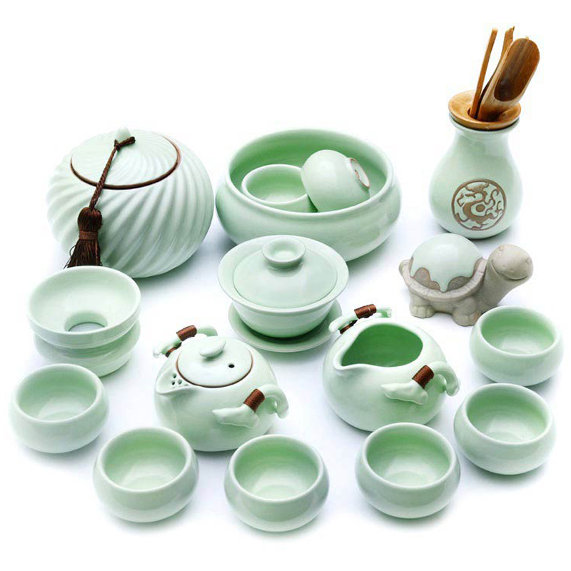 森典茶具套装功夫茶杯子6只装汝窑简约现代陶瓷茶道茶壶家用喝茶